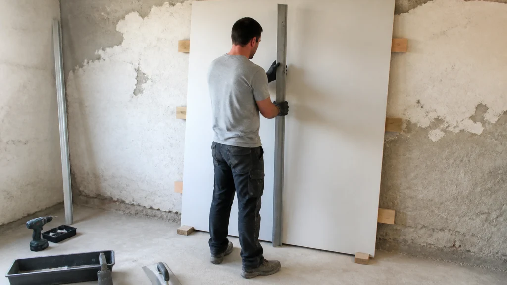Illustration éditoriale pour l’article « Comment poser du placo sur un mur pas droit efficacement »